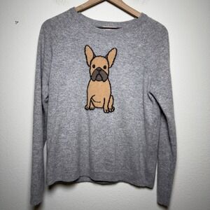 Philosophy‎ Women 100% Cashmere Novelty Dog Sweater Large Gray French Bulldog